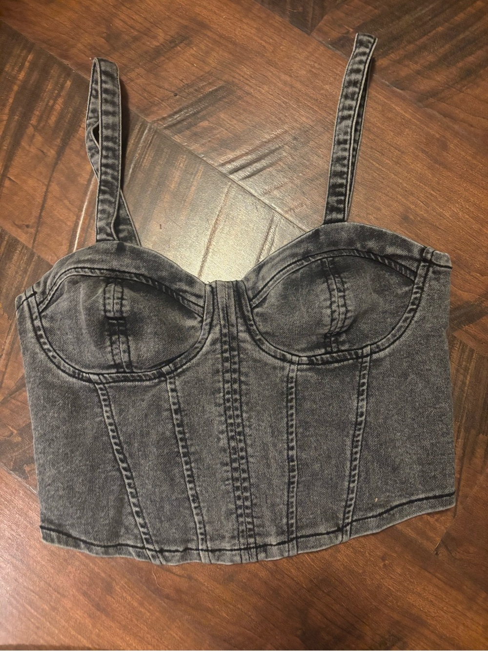 Black Wash Denim Corset Top